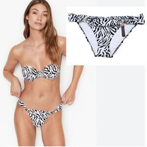 NWT Victoria Secret Swim Bikini Bottom White Black Animal Print Zebra Foldover